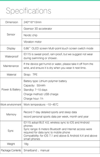 Bluetooth Sport Smart Wristband support Pedometer Sedentary Remote