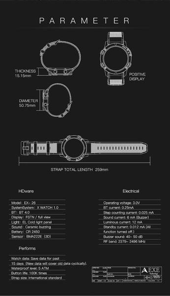 EX26 Sport tracker Stopwatch Smart Watch
