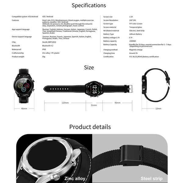 Blood Pressure Monitor Smart Watch Heart Rate Pedometer