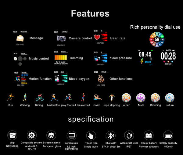 Heart rate monitor Sports smartwatch